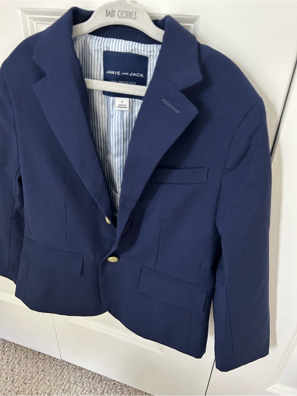 Janie and Jack Boys Navy Blue Suit Jacket Blazer Size 5 wedding 2-Button wool - Picture 6 of 9